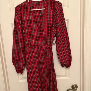 NWT Old Navy Puff-Sleeve Plaid Seersucker Mini Wrap Dress